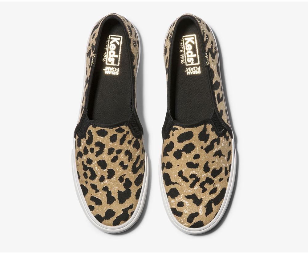 Slip On Γυναικεια - Keds Double Decker Leopard - Καφε - KBRXA1736